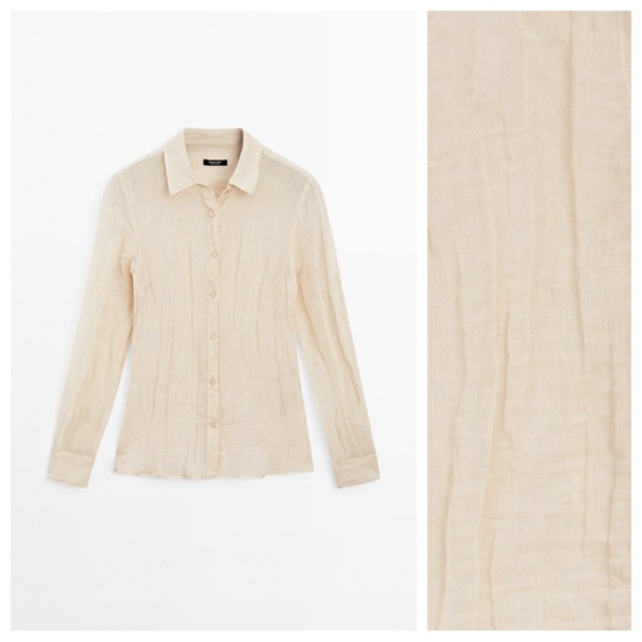 NWT. Massimo Dutti Cream Shirt with Textured Detail. Size L. - Picture 5 of 13